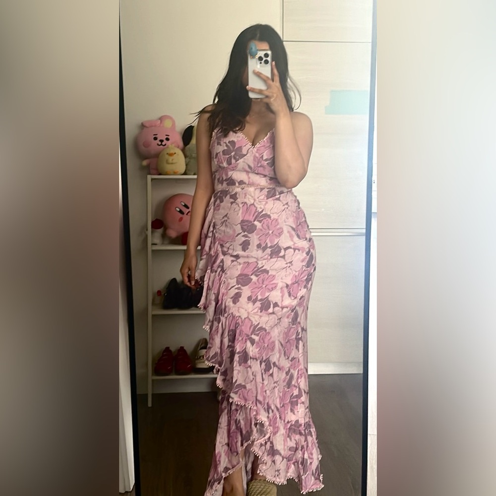 Tularosa Asymmetrical Pink Floral Dress
